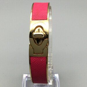 Coach Turnlock Hinged Bangle Pink Pink Leather Inlay 7"